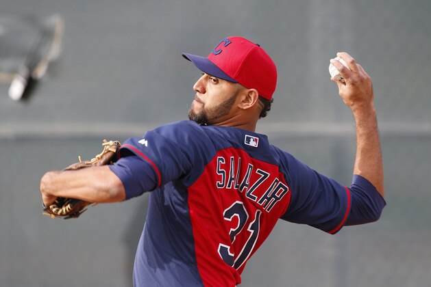 Cleveland Indians pitcher Danny Salazar throws during spring training baseball practice in Goodyear, Ariz., Friday, Feb. 21, 2014. (AP Photo/Paul Sancya)