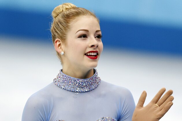 Feb 20, 2014; Sochi, RUSSIA;  Gracie Gold (USA) waves to the crowd during the ladies free skate program during the Sochi 2014 Olympic Winter Games at Iceberg Skating Palace. Mandatory Credit: Jeff Swinger-USA TODAY Sports