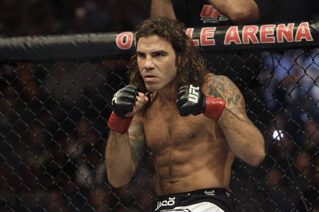 Clay Guida reacts during a UFC mixed martial arts match against Rafael Dos Anjos in Oakland, California, Saturday, August 7, 2010. Guida won by submission in the third round. (AP Photo/Jeff Chiu)