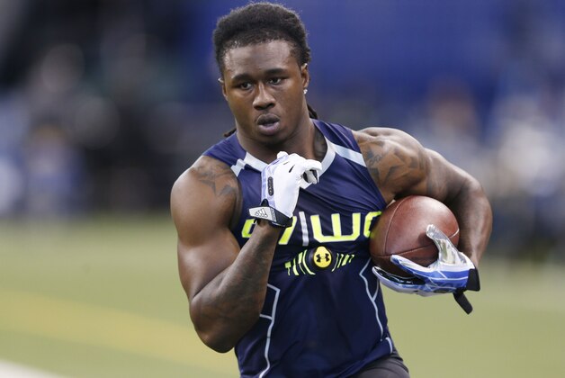 Feb 23, 2014; Indianapolis, IN, USA; Clemson Tigers wide receiver Sammy Watkins participates in a pass catching drill during the 2014 NFL Combine at Lucas Oil Stadium. Mandatory Credit: Brian Spurlock-USA TODAY Sports