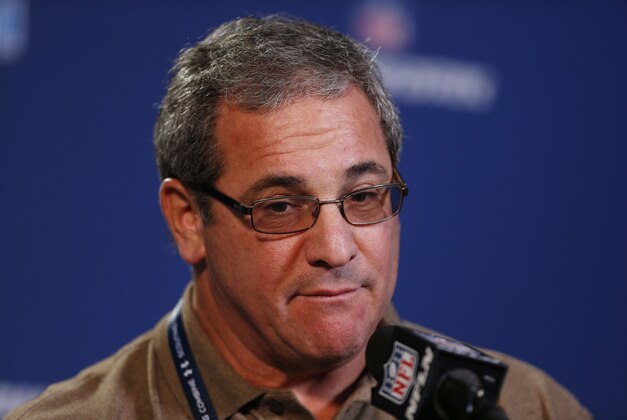 Feb 20, 2014; Indianapolis, IN, USA; Carolina Panthers general manager Dave Gettleman speaks during a press conference during the 2014 NFL Combine at Lucas Oil Stadium. Mandatory Credit: Brian Spurlock-USA TODAY Sports