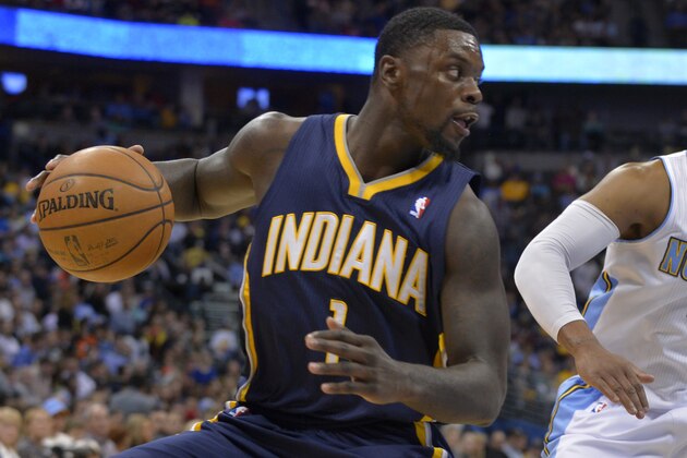Indiana Pacers shooting guard Lance Stephenson plays against the Denver Nuggets during an NBA basketball game Saturday, Jan. 25, 2014, in Denver. Denver beat Indiana 109-96. (AP Photo/Jack Dempsey)