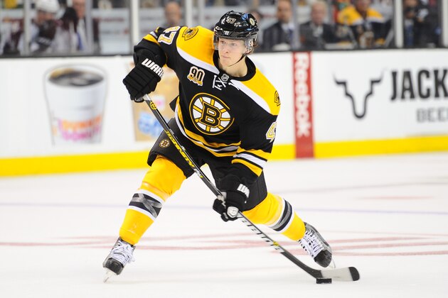 BOSTON, MA - OCTOBER 10: Torey Krug #47 of the Boston Bruins shoots the puck against the Colorado Avalanche at the TD Garden on October 10, 2013 in Boston, Massachusetts.  (Photo by Brian Babineau/NHLI via Getty Images)