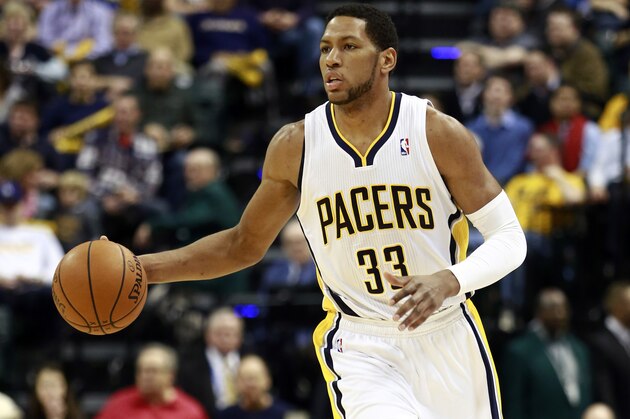 Indiana Pacers forward Danny Granger dribbles the basketball in the second half of an NBA basketball game against the Atlanta Hawks in Indianapolis, Tuesday, Feb. 18, 2014. (AP Photo/R Brent Smith)