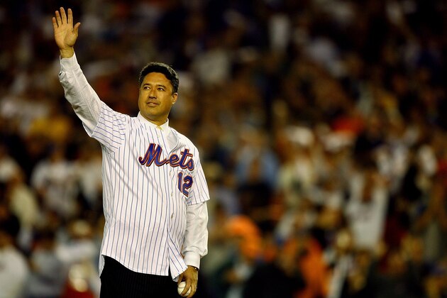 NEW YORK - OCTOBER 19:  Ron Darling formerly of the New York Mets waves to the crowd before throwing out the first pitch of game seven of the NLCS against the St. Louis Cardinals at Shea Stadium on October 19, 2006 in the Flushing neighborhood of the Queens borough of New York City.  (Photo by Al Bello/Getty Images)