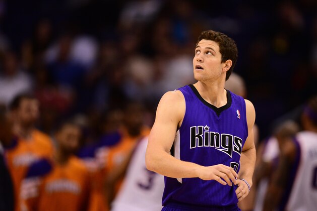 Oct. 22, 2012; Phoenix, AZ, USA: Sacramento Kings guard (7) Jimmer Fredette against the Phoenix Suns during a preseason game at the US Airways Center. Mandatory Credit: Mark J. Rebilas-USA TODAY Sports