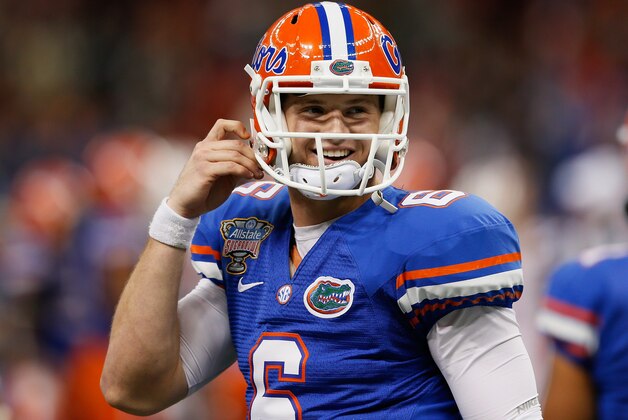NEW ORLEANS, LA - JANUARY 02:  Jeff Driskel #6 of the Florida Gators reacts during the Allstate Sugar Bowl against the Louisville Cardinals at Mercedes-Benz Superdome on January 2, 2013 in New Orleans, Louisiana.  (Photo by Kevin C. Cox/Getty Images)