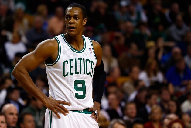 BOSTON, MA - JANUARY 24: Rajon Rondo #9 of the Boston Celtics looks on during a game against the Oklahoma City Thunder at the TD Garden on January 24, 2014 in Boston, Massachusetts. NOTE TO USER: User expressly acknowledges and agrees that, by downloading and/or using this photograph, user is consenting to the terms and conditions of the Getty Images License Agreement. (Photo by Alex Trautwig/Getty Images) BOSTON, MA - JANUARY 24: Rajon Rondo #9 of the Boston Celtics looks on during a game against the Oklahoma City Thunder at the TD Garden on January 24, 2014 in Boston, Massachusetts. NOTE TO USER: User expressly acknowledges and agrees that, by downloading and/or using this photograph, user is consenting to the terms and conditions of the Getty Images License Agreement. (Photo by Alex Trautwig/Getty Images)