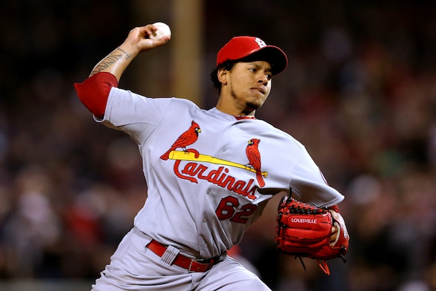 BOSTON, MA - OCTOBER 30:  Carlos Martinez #62 of the St. Louis Cardinals pitches against the Boston Red Sox in the sixth inning of Game Six of the 2013 World Series at Fenway Park on October 30, 2013 in Boston, Massachusetts.  (Photo by Rob Carr/Getty Images)