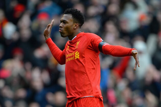 LIVERPOOL, ENGLAND - FEBRUARY 08:  Daniel Sturridge of Liverpool celebrates scoring the fourth goal during the Barclays Premier League match between Liverpool and Arsenal at Anfield on February 8, 2014 in Liverpool, England.  (Photo by Michael Regan/Getty Images)