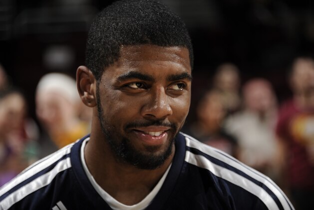 CLEVELAND, OH - FEBRUARY 19:  Close up of Kyrie Irving #2 of the Cleveland Cavaliers prior to the game against the Orlando Magic at The Quicken Loans Arena on February 19, 2014 in Cleveland, Ohio. NOTE TO USER: User expressly acknowledges and agrees that, by downloading and/or using this Photograph, user is consenting to the terms and conditions of the Getty Images License Agreement. Mandatory Copyright Notice: Copyright 2014 NBAE (Photo by David Liam Kyle/NBAE via Getty Images)