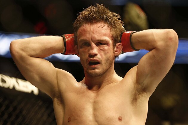 Aug 17, 2013; Boston, MA, USA; Brad Pickett looks on after his loss of a UFC bantamweight match at the TD Garden. Michael McDonald won by a tap out. Mandatory Credit: Winslow Townson-USA TODAY Sports