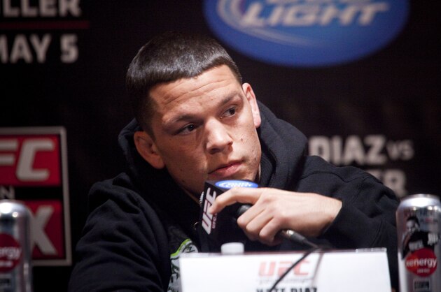 NEW YORK - MARCH 06:   UFC lightweight Nate Diaz speaks at a press conference at Radio City Music Hall on March 06, 2012 in New York City.  UFC announced that their third event on the FOX network will take place on Saturday, May 5 from the IZOD Center in East Rutherford, N.J.. (Photo by Michael Nagle/Getty Images)