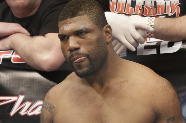 Quinton Jackson stands on the ring before fighting wit Glover Teixeira during UFC Light Heavyweight Championship on FOX 6 at the United Center in Chicago, Saturday, Jan. 26, 2013. Teixeira won the bout. (AP Photo/Nam Y. Huh)