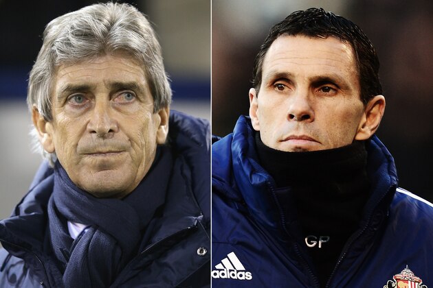 FILE PHOTO - EDITORS NOTE: COMPOSITE OF TWO IMAGES - Image Numbers 453706157 (L) and 461787467) In this composite image a comparison has been made between Manuel Pellegrini manager of Manchester City  (L) and Sunderland manager Gus Poyet. Manchester City and Sunderland meet in the Capital One Final on March 2,2014 at Wembley Stadium.
***LEFT IMAGE*** WEST BROMWICH, ENGLAND - DECEMBER 04: Manuel Pellegrini, the Manchester City manager looks on during the Premier League match between West Bromwich Albion and Manchester City at The Hawthorns on December 4, 2013 in West Bromwich, England. (Photo by David Rogers/Getty Images) ***RIGHT IMAGE***  LONDON, ENGLAND - JANUARY 11: Sunderland manager Gus Poyet looks on before the Barclays Premier League match between Fulham and Sunderland at Craven Cottage on January 11, 2014 in London, England. (Photo by Jamie McDonald/Getty Images)