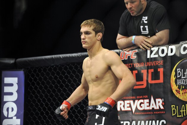 May 5, 2012; East Rutherford, NJ, USA;   John Hathaway poses before his welterweight bout against Pascal Krauss during UFC on Fox 3 at the Izod Center. John Hathaway won by unanimous decision in the third round. Mandatory Credit: Joe Camporeale-USA TODAY Sports