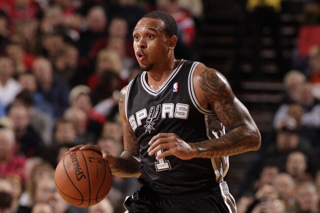 PORTLAND, OR - FEBRUARY 19: Shannon Brown #1 of the San Antonio Spurs moves the ball up-court against the Portland Trail Blazers on February 19, 2014 at the Moda Center Arena in Portland, Oregon. NOTE TO USER: User expressly acknowledges and agrees that, by downloading and or using this photograph, user is consenting to the terms and conditions of the Getty Images License Agreement. Mandatory Copyright Notice: Copyright 2014 NBAE (Photo by Cameron Browne/NBAE via Getty Images)