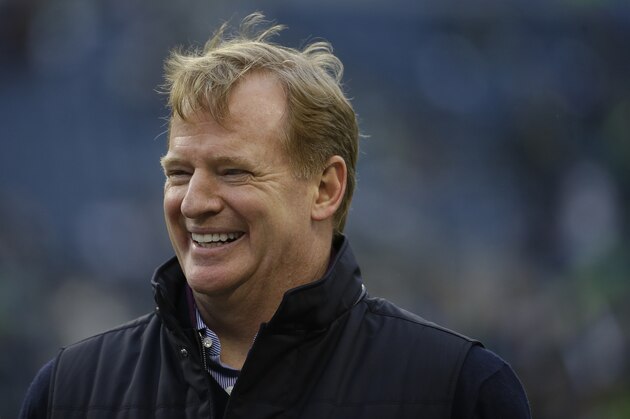NFL commissioner Roger Goodell walks on the field before the NFL football NFC Championship game between the Seattle Seahawks and the San Francisco 49ers Sunday, Jan. 19, 2014, in Seattle. (AP Photo/Matt Slocum)