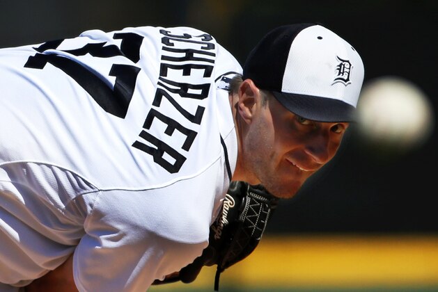 Detroit Tigers starting pitcher Max Scherzer throws during the second inning of an exhibition spring training baseball game against the New York Yankees in Lakeland, Fla., Friday, Feb. 28, 2014. (AP Photo/Gene J. Puskar) Detroit Tigers starting pitcher Max Scherzer throws during the second inning of an exhibition spring training baseball game against the New York Yankees in Lakeland, Fla., Friday, Feb. 28, 2014. (AP Photo/Gene J. Puskar)
