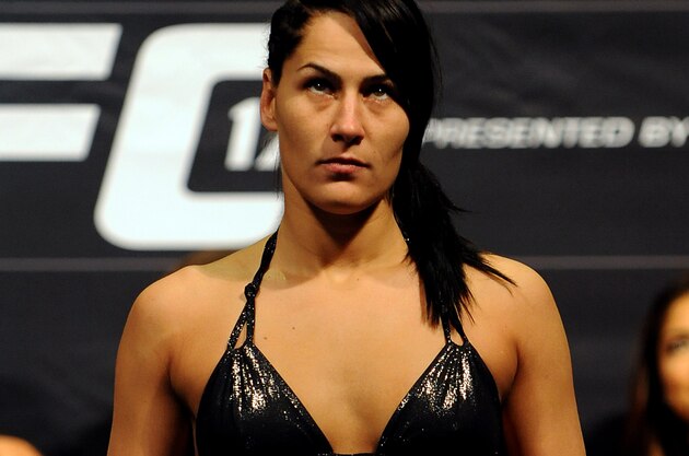 Feb 21, 2014; Las Vegas, NV, USA; UFC Bantamweight Jessica Eye participates in the UFC 170 weigh-in at Mandalay Bay Events Center. Mandatory Credit: Stephen R. Sylvanie-USA TODAY Sports