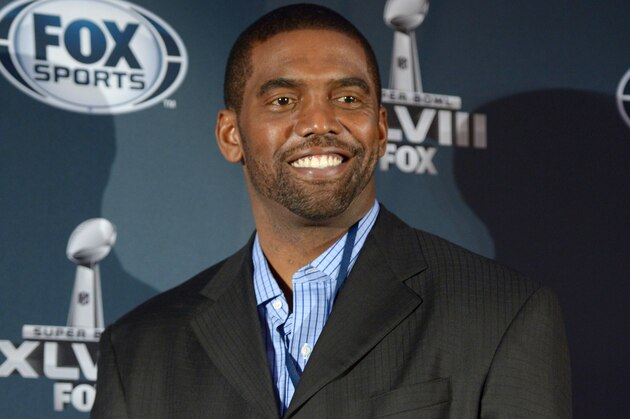 Jan 28, 2014; New York, NY, USA; NFL former receiver Randy Moss at Fox Sports press conference at Empire East Ballroom at the Sheraton New York, Times Square in advance of Super Bowl XLVIII. Mandatory Credit: Kirby Lee-USA TODAY Sports