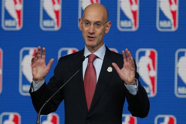 NBA Commissioner Adam Silver speaks at a news conference before the skills competition at the NBA All Star basketball weekend, Saturday, Feb. 15, 2014, in New Orleans. (AP Photo/Bill Haber)