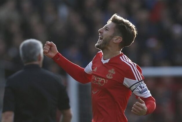 Southampton's Adam Lallana celebrates his goal against Tottenham Hotspur during their English Premier League soccer match at St Mary's stadium, Southampton, England, Sunday, Dec. 22, 2013. (AP Photo/Sang Tan)