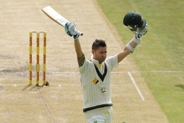 CAPE TOWN, SOUTH AFRICA - MARCH 02: Michael Clarke of Australia celebrates after reaching 100 runs during day 2 of the third test match between South Africa and Australia at Sahara Park Newlands on March 2, 2014 in Cape Town, South Africa.  (Photo by Morne de Klerk/Getty Images)