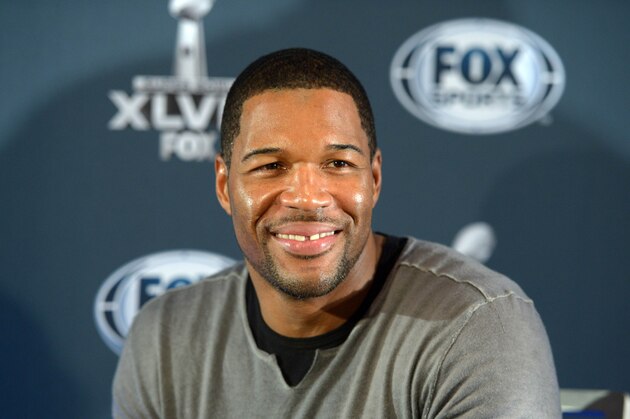 Jan 28, 2014; New York, NY, USA; New York Giants former defensive end Michael Strahan at a Fox Sports press conference at Empire East Ballroom at the Sheraton New York Times Square in advance of Super Bowl XLVIII. Mandatory Credit: Kirby Lee-USA TODAY Sports Jan 28, 2014; New York, NY, USA; New York Giants former defensive end Michael Strahan at a Fox Sports press conference at Empire East Ballroom at the Sheraton New York Times Square in advance of Super Bowl XLVIII. Mandatory Credit: Kirby Lee-USA TODAY Sports