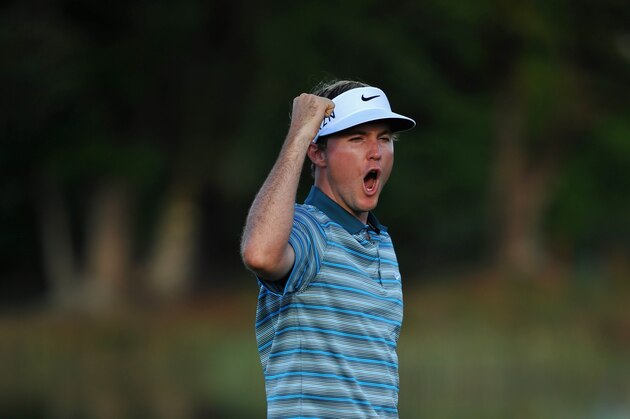 PALM BEACH GARDENS, FL - MARCH 02:  Russell Henley reacts during the final round of The Honda Classic at PGA National Resort and Spa on March 2, 2014 in Palm Beach Gardens, Florida.  (Photo by Stuart Franklin/Getty Images)