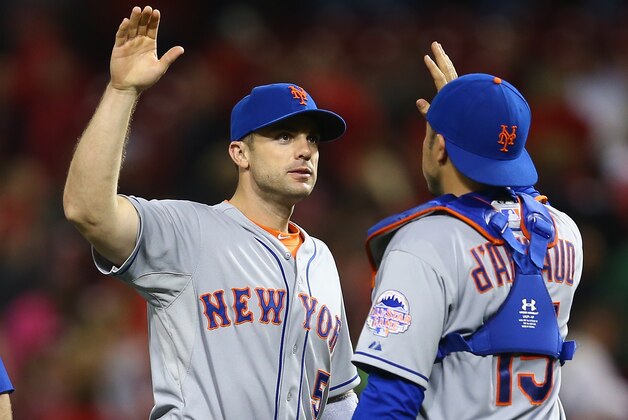 CINCINNATI, OH - SEPTEMBER 24:  David Wright #5 of the New York Mets is congratulated by Travis d'Arnaud #15 after the 4-2 Mets victory over the Cincinnati Reds at Great American Ball Park on September 24, 2013 in Cincinnati, Ohio.  (Photo by Andy Lyons/Getty Images)