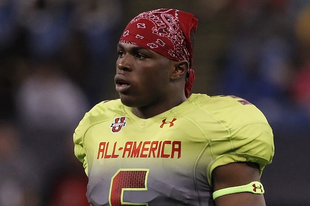 Jan 2, 2014; St. Petersburg, FL, USA; Team Nitro corner back Jabrill Peppers (5) during the second half at Tropicana Field. Team Highlight defeated the Team Nitro 31-21. Mandatory Credit: Kim Klement-USA TODAY Sports Jan 2, 2014; St. Petersburg, FL, USA; Team Nitro corner back Jabrill Peppers (5) during the second half at Tropicana Field. Team Highlight defeated the Team Nitro 31-21. Mandatory Credit: Kim Klement-USA TODAY Sports