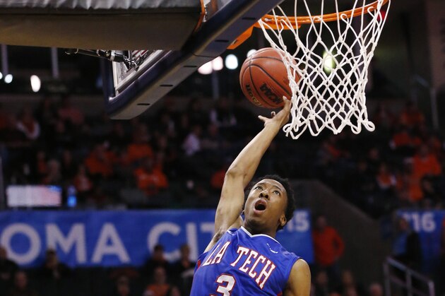 Louisiana Tech guard Raheem Appleby (3) shoots during an NCAA college basketball game between Oklahoma State and Louisiana Tech at the All College Classic in Oklahoma City, Sunday, Dec. 15, 2013. (AP Photo/Sue Ogrocki)