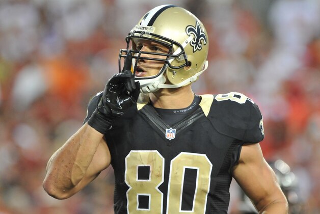 TAMPA, FL - SEPTEMBER 15: Tight end Jimmy Graham #80 of the New Orleans Saints celebrates after scoring against the Tampa Bay Buccaneers September 15, 2013 at Raymond James Stadium in Tampa, Florida. The Saints won 16 - 14. (Photo by Al Messerschmidt/Getty Images) TAMPA, FL - SEPTEMBER 15: Tight end Jimmy Graham #80 of the New Orleans Saints celebrates after scoring against the Tampa Bay Buccaneers September 15, 2013 at Raymond James Stadium in Tampa, Florida. The Saints won 16 - 14. (Photo by Al Messerschmidt/Getty Images)