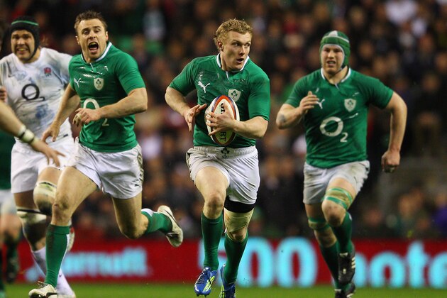 LONDON, ENGLAND - MARCH 17:  Keith Earls of Ireland makes a break during the RBS 6 Nations match between England and Ireland at Twickenham Stadium on March 17, 2012 in London, England.  (Photo by Warren Little/Getty Images)