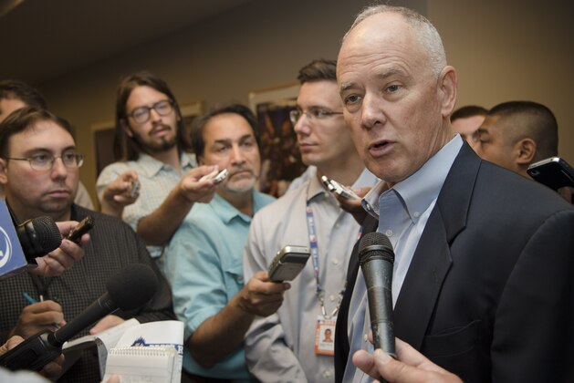 New York Mets general manager Sandy Alderson speaks to the media after announcing a two-year extension for manager Terry Collins during a news conference at Citi Field, Monday, Sept. 30, 2013, in New York.  (AP Photo/John Minchillo)