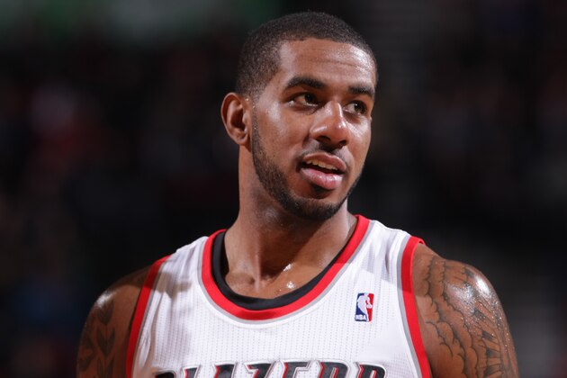 PORTLAND, OR - FEBRUARY 11:  LaMarcus Aldridge #12 of the Portland Trail Blazers looks on during the game against the Oklahoma City Thunder on February 11, 2014 at the Moda Center Arena in Portland, Oregon. NOTE TO USER: User expressly acknowledges and agrees that, by downloading and or using this photograph, user is consenting to the terms and conditions of the Getty Images License Agreement. Mandatory Copyright Notice: Copyright 2014 NBAE (Photo by Sam Forencich/NBAE via Getty Images)