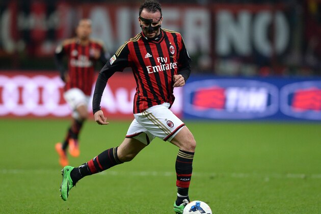 MILAN, ITALY - MARCH 02:  Giampaolo Pazzini of AC Milan in action during the Serie A match between AC Milan and Juventus at San Siro Stadium on March 2, 2014 in Milan, Italy.  (Photo by Claudio Villa/Getty Images)