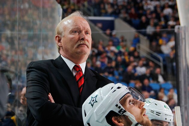BUFFALO, NY - OCTOBER 28: Head coach Lindy Ruff of the Dallas Stars watches the action in his return to Buffalo for a game against the Sabres on October 28, 2013 at the First Niagara Center in Buffalo, New York.  (Photo by Bill Wippert/NHLI via Getty Images)