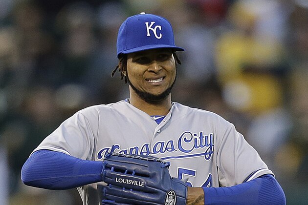 Kansas City Royals' Ervin Santana reacts in the sixth inning of a baseball game against the Oakland Athletics Saturday, May 18, 2013, in Oakland, Calif. (AP Photo/Ben Margot)