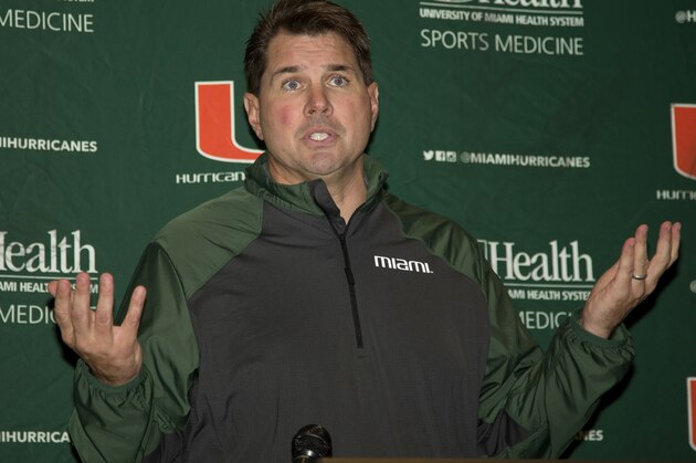 Miami coach Al Golden talks during an NCAA college football new conference, Monday, Jan. 6, 2014, in Miami. He said that he has been pursued by other programs, doing so while reaffirming his commitment to the Hurricanes and refusing to discuss his reported candidacy at Penn State. Golden played under Joe Paterno for the Nittany Lions and served as a team captain. (AP Photo/J Pat Carter)
