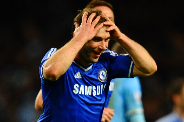 MANCHESTER, ENGLAND - FEBRUARY 03:  Branislav Ivanovic of Chelsea celebrates scoring their first goal during the Barclays Premier League match between Manchester City and Chelsea at Etihad Stadium on February 3, 2014 in Manchester, England.  (Photo by Laurence Griffiths/Getty Images)