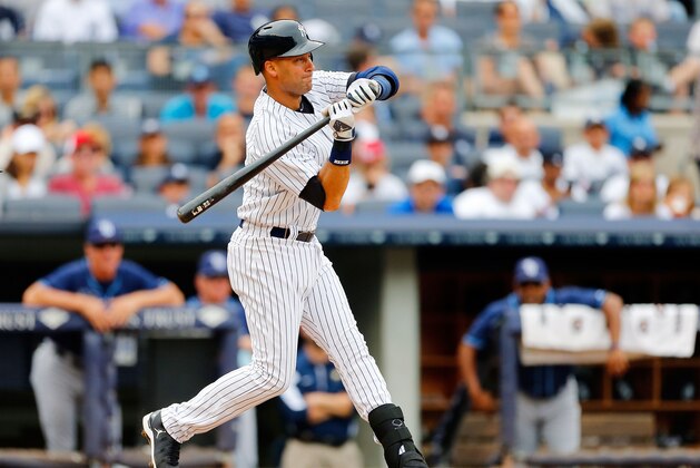 NEW YORK, NY - JULY 28:  Derek Jeter #2 of the New York Yankees in action against the Tampa Bay Rays at Yankee Stadium on July 28, 2013  in the Bronx borough of New York City. The Yankees defeated the Rays 6-5.  (Photo by Jim McIsaac/Getty Images)