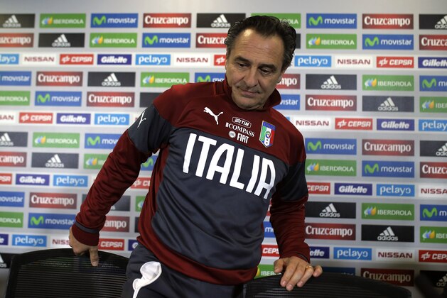 Italy's coach Cesare Prandelli arrives for a news conference in Madrid, Spain, Tuesday, March 4, 2014. Italy will play Spain on Wednesday in a friendly soccer match. (AP Photo/Andres Kudacki) Italy's coach Cesare Prandelli arrives for a news conference in Madrid, Spain, Tuesday, March 4, 2014. Italy will play Spain on Wednesday in a friendly soccer match. (AP Photo/Andres Kudacki)