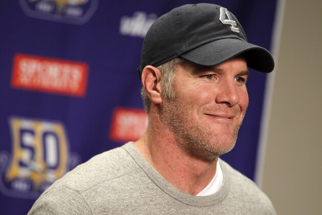 DETROIT, MI - JANUARY 02: Brett Favre #4 of the Minnesota Vikings talks at a post game press conference after a 13-20 loss to the Detroit Lions at Ford Field on January 2, 2011 in Detroit, Michigan. (Photo by Gregory Shamus/Getty Images) DETROIT, MI - JANUARY 02: Brett Favre #4 of the Minnesota Vikings talks at a post game press conference after a 13-20 loss to the Detroit Lions at Ford Field on January 2, 2011 in Detroit, Michigan. (Photo by Gregory Shamus/Getty Images)
