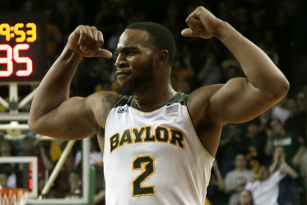 Baylor forward Rico Gathers (2) celebrates a score in the second half of an NCAA college basketball game against Kansas, Tuesday, Feb. 4, 2014, in Waco, Texas. (AP Photo/Tony Gutierrez) Baylor forward Rico Gathers (2) celebrates a score in the second half of an NCAA college basketball game against Kansas, Tuesday, Feb. 4, 2014, in Waco, Texas. (AP Photo/Tony Gutierrez)