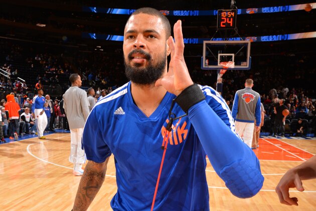 NEW YORK, NY - JANUARY 26: Tyson Chandler #6 of the New York Knicks on court before the game against the Los Angeles Lakers at Madison Square Garden on January 26, 2014 in New York, New York. NOTE TO USER: User expressly acknowledges and agrees that, by downloading and or using this photograph, User is consenting to the terms and conditions of the Getty Images License Agreement. Mandatory Copyright Notice: Copyright 2014 NBAE (Photo by Jesse Garrabrant/NBAE via Getty Images)