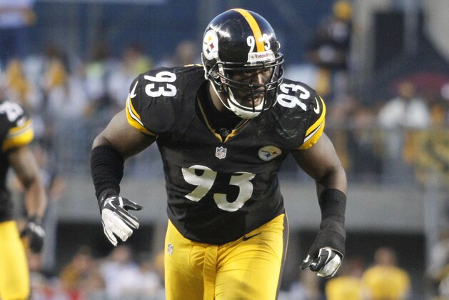 PITTSBURGH, PA - SEPTEMBER 16:  Jason Worilds #93 of the Pittsburgh Steelers awaits the snap against the New York Jets during the game on September 16, 2012 at Heinz Field in Pittsburgh, Pennsylvania.  (Photo by Justin K. Aller/Getty Images)