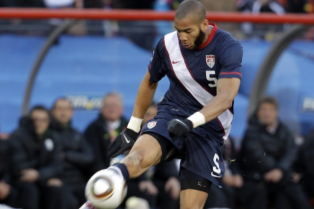United States' Oguchi Onyewu during the World Cup group C soccer match between Slovenia and the United States at Ellis Park Stadium in Johannesburg, South Africa, Friday, June 18, 2010.  (AP Photo/Elise Amendola)