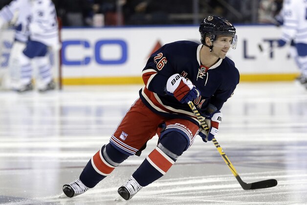 New York Rangers' Martin St. Louis skates before an NHL hockey game against the Toronto Maple Leafs on Wednesday, March 5, 2014, in New York. (AP Photo/Frank Franklin II)